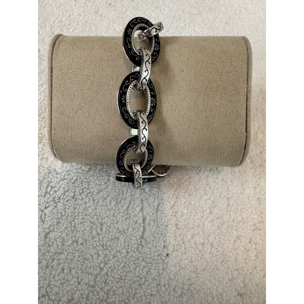 Brighton‎ Metro Reversible Silver Black Enamel Heart Charm Link Bracelet